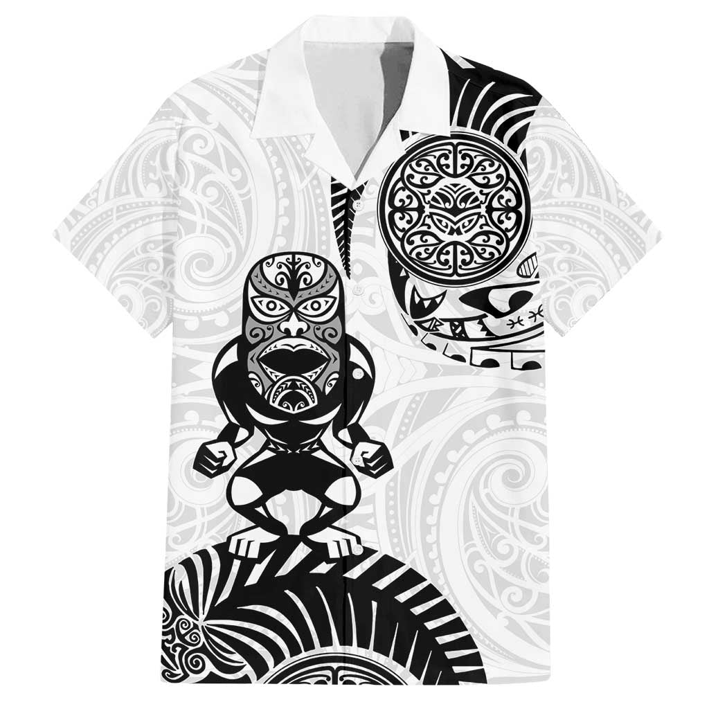 Custom Aotearoa Football Family Matching Off Shoulder Short Dress and Hawaiian Shirt NZ Maori Tiki Go Champions LT14 Dad's Shirt - Short Sleeve White - Polynesian Pride