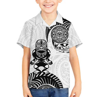 Custom Aotearoa Football Family Matching Off Shoulder Short Dress and Hawaiian Shirt NZ Maori Tiki Go Champions LT14 Son's Shirt White - Polynesian Pride