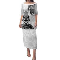 Custom Aotearoa Football Family Matching Puletasi and Hawaiian Shirt NZ Maori Tiki Go Champions LT14 Mom's Dress White - Polynesian Pride