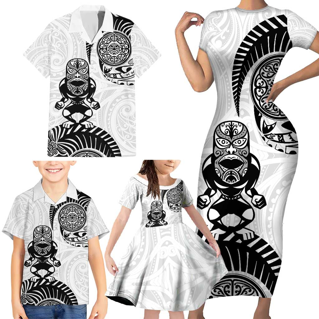 Custom Aotearoa Football Family Matching Short Sleeve Bodycon Dress and Hawaiian Shirt NZ Maori Tiki Go Champions LT14 - Polynesian Pride