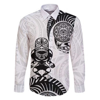 Custom Aotearoa Football Family Matching Short Sleeve Bodycon Dress and Hawaiian Shirt NZ Maori Tiki Go Champions LT14 Dad's Shirt - Long Sleeve White - Polynesian Pride