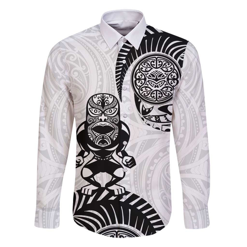Custom Aotearoa Football Family Matching Summer Maxi Dress and Hawaiian Shirt NZ Maori Tiki Go Champions LT14 Dad's Shirt - Long Sleeve White - Polynesian Pride