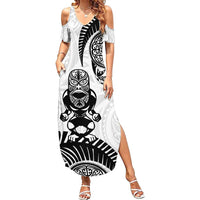 Custom Aotearoa Football Family Matching Summer Maxi Dress and Hawaiian Shirt NZ Maori Tiki Go Champions LT14 Mom's Dress White - Polynesian Pride