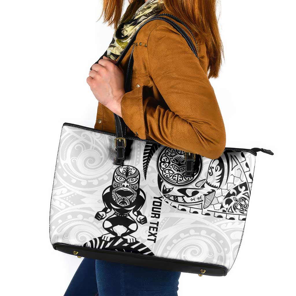 Custom Aotearoa Football Leather Tote Bag NZ Maori Tiki Go Champions LT14 White - Polynesian Pride