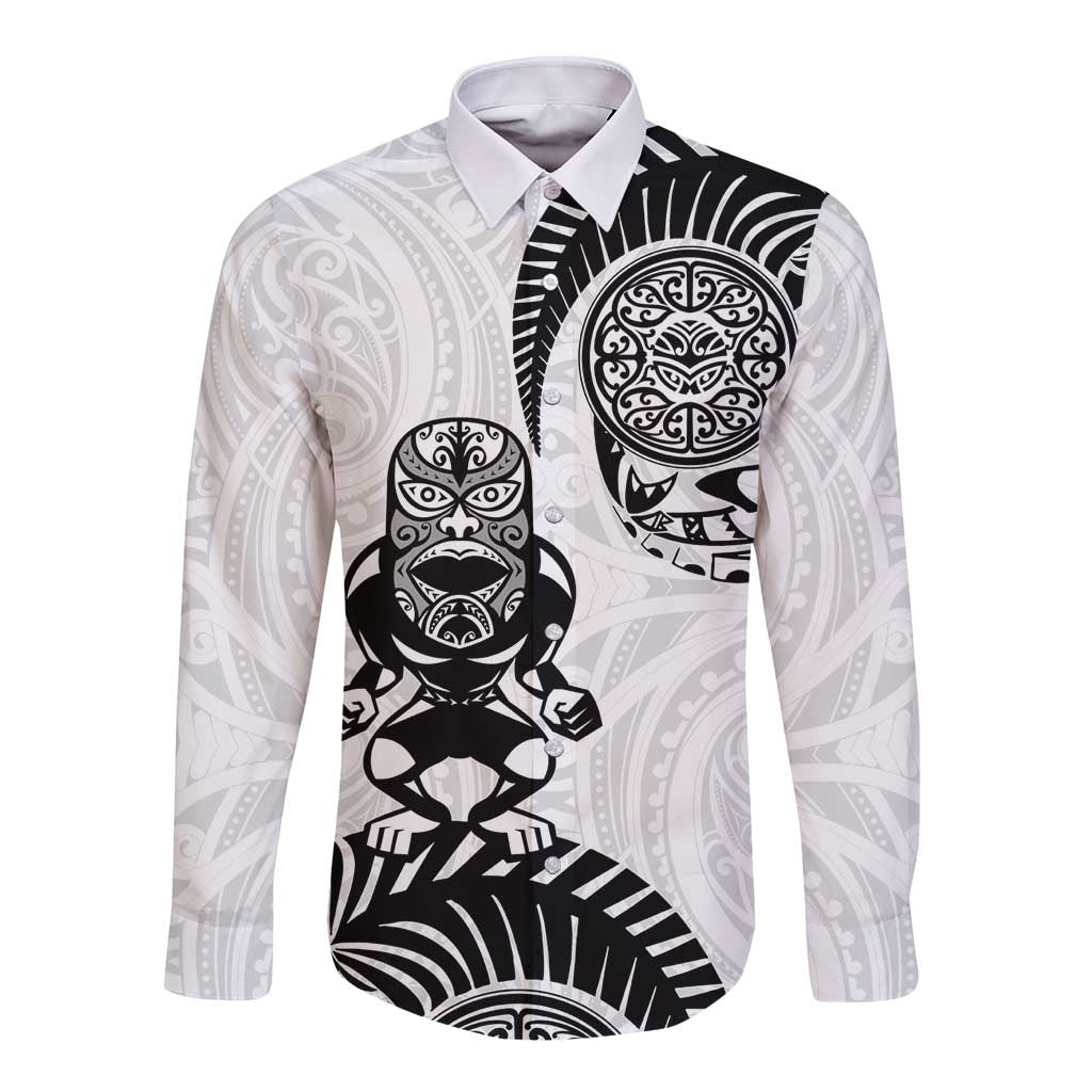 Custom Aotearoa Football Long Sleeve Button Shirt NZ Maori Tiki Go Champions LT14 Unisex White - Polynesian Pride