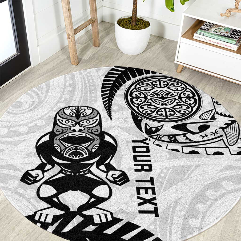 Custom Aotearoa Football Round Carpet NZ Maori Tiki Go Champions LT14 White - Polynesian Pride