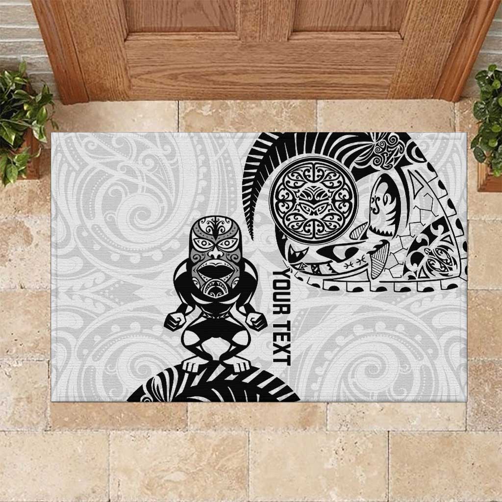Custom Aotearoa Football Rubber Doormat NZ Maori Tiki Go Champions LT14 White - Polynesian Pride