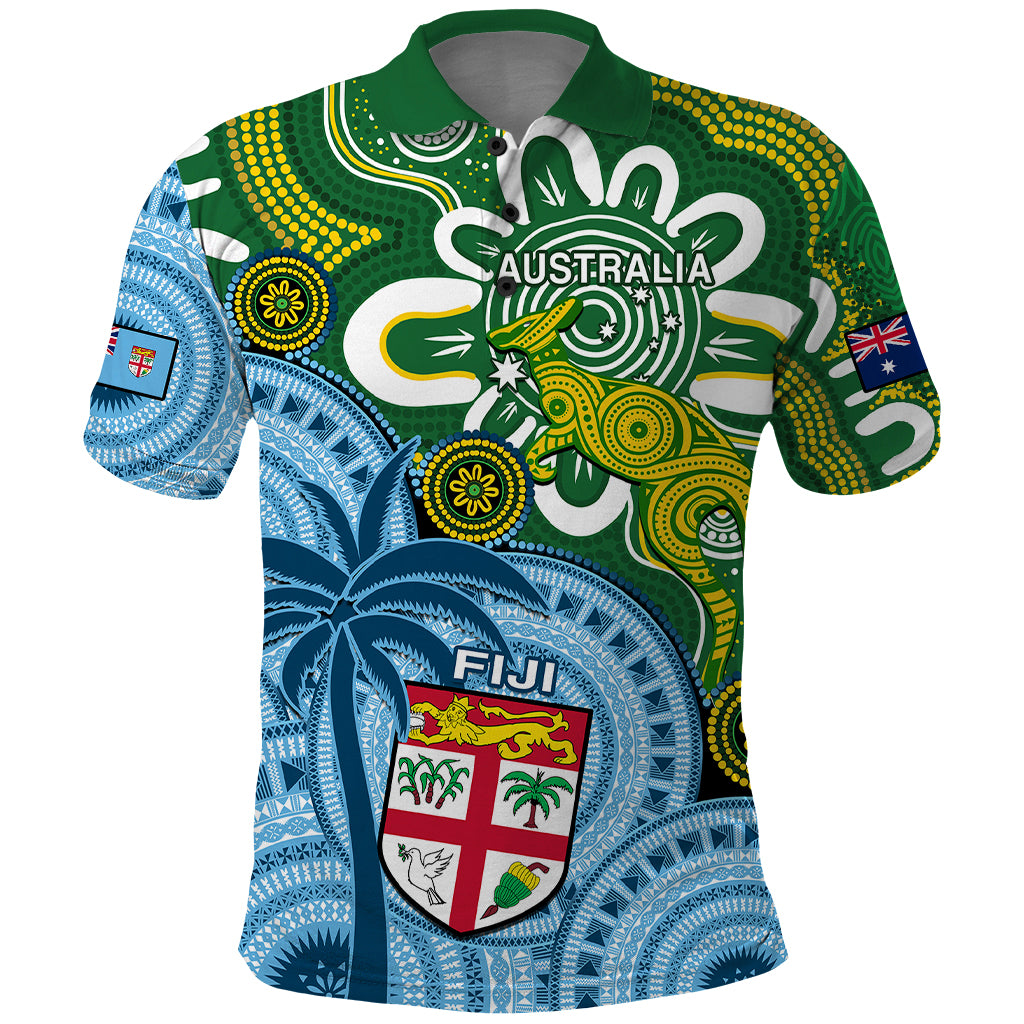 Australia and Fiji Polo Shirt Aboriginal Mix Fijian Tapa Unique Style LT14 Green - Polynesian Pride