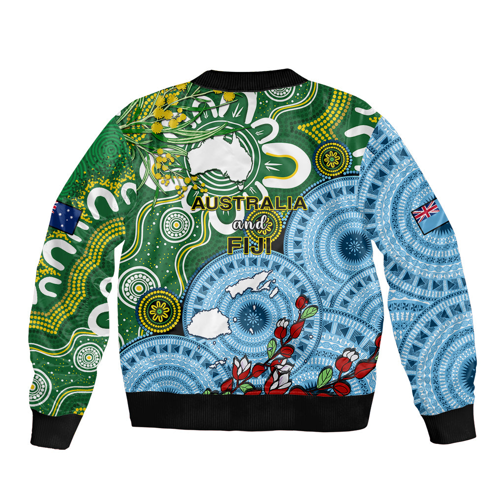 Australia And Fiji Sleeve Zip Bomber Jacket Aboriginal Mix Fijian Tapa Unique Style LT14 - Polynesian Pride