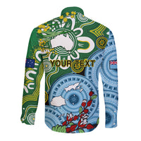 Personalised Australia And Fiji Long Sleeve Button Shirt Aboriginal Mix Fijian Tapa Unique Style LT14 - Polynesian Pride