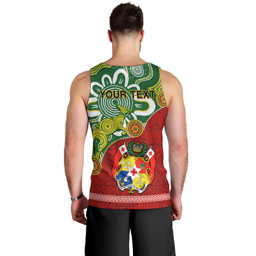 Personalised Australia And Tonga Men Tank Top Aboriginal Mix Tongan Ngatu Unique Style LT14 - Polynesian Pride