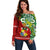 Personalised Australia And Tonga Off Shoulder Sweater Aboriginal Mix Tongan Ngatu Unique Style LT14 Women Green - Polynesian Pride