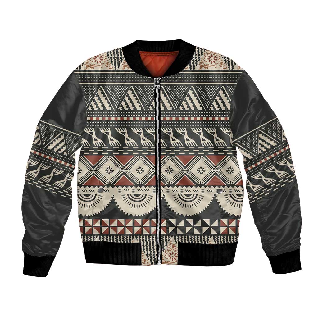 Vintage Bula Fiji Masi Bomber Jacket Fijian Tapa Cloth - Polynesian Pride