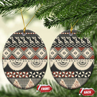 Vintage Bula Fiji Masi Ceramic Ornament Fijian Tapa Cloth LT14 Oval Charcoal - Polynesian Pride