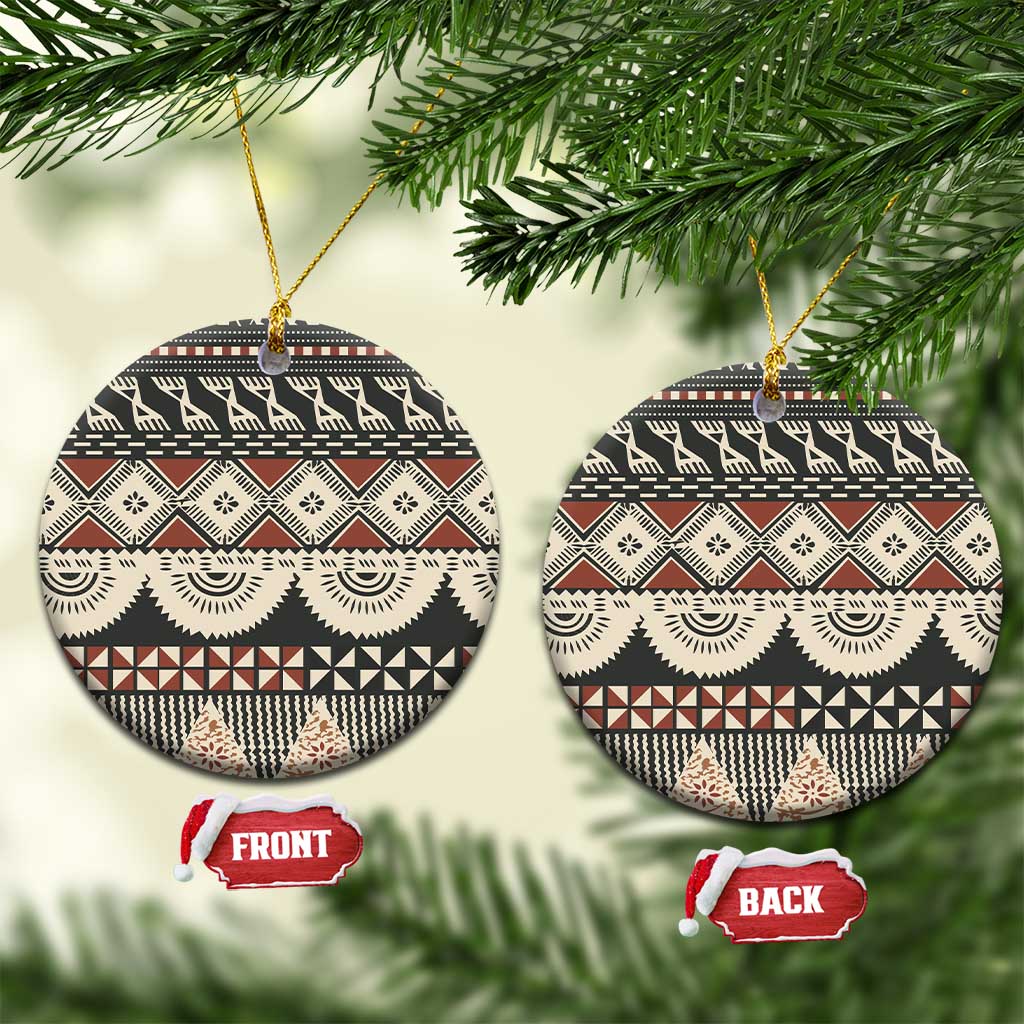Vintage Bula Fiji Masi Ceramic Ornament Fijian Tapa Cloth LT14 Circle Charcoal - Polynesian Pride