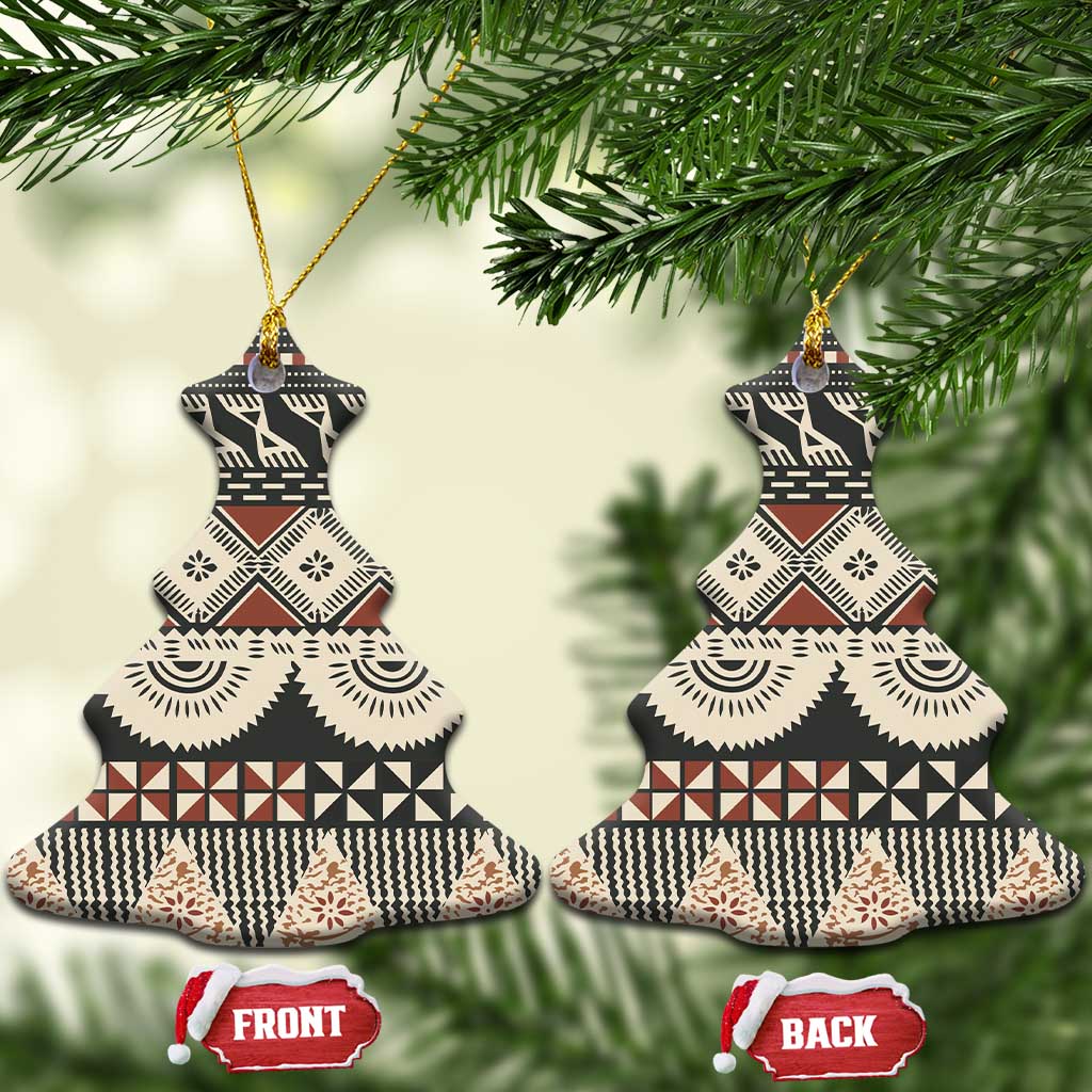 Vintage Bula Fiji Masi Ceramic Ornament Fijian Tapa Cloth LT14 Christmas Tree Charcoal - Polynesian Pride