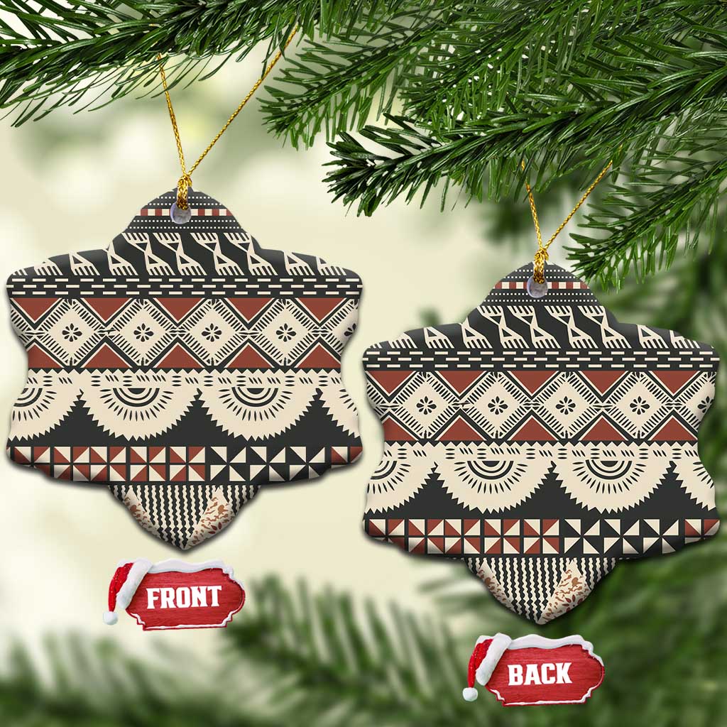 Vintage Bula Fiji Masi Ceramic Ornament Fijian Tapa Cloth LT14 Snow Flake Charcoal - Polynesian Pride