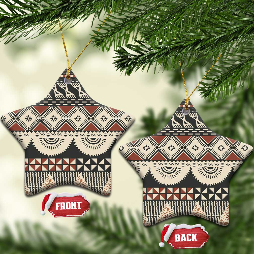 Vintage Bula Fiji Masi Ceramic Ornament Fijian Tapa Cloth LT14 Star Charcoal - Polynesian Pride