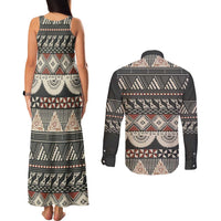 Vintage Bula Fiji Masi Couples Matching Tank Maxi Dress and Long Sleeve Button Shirt Fijian Tapa Cloth LT14 - Polynesian Pride