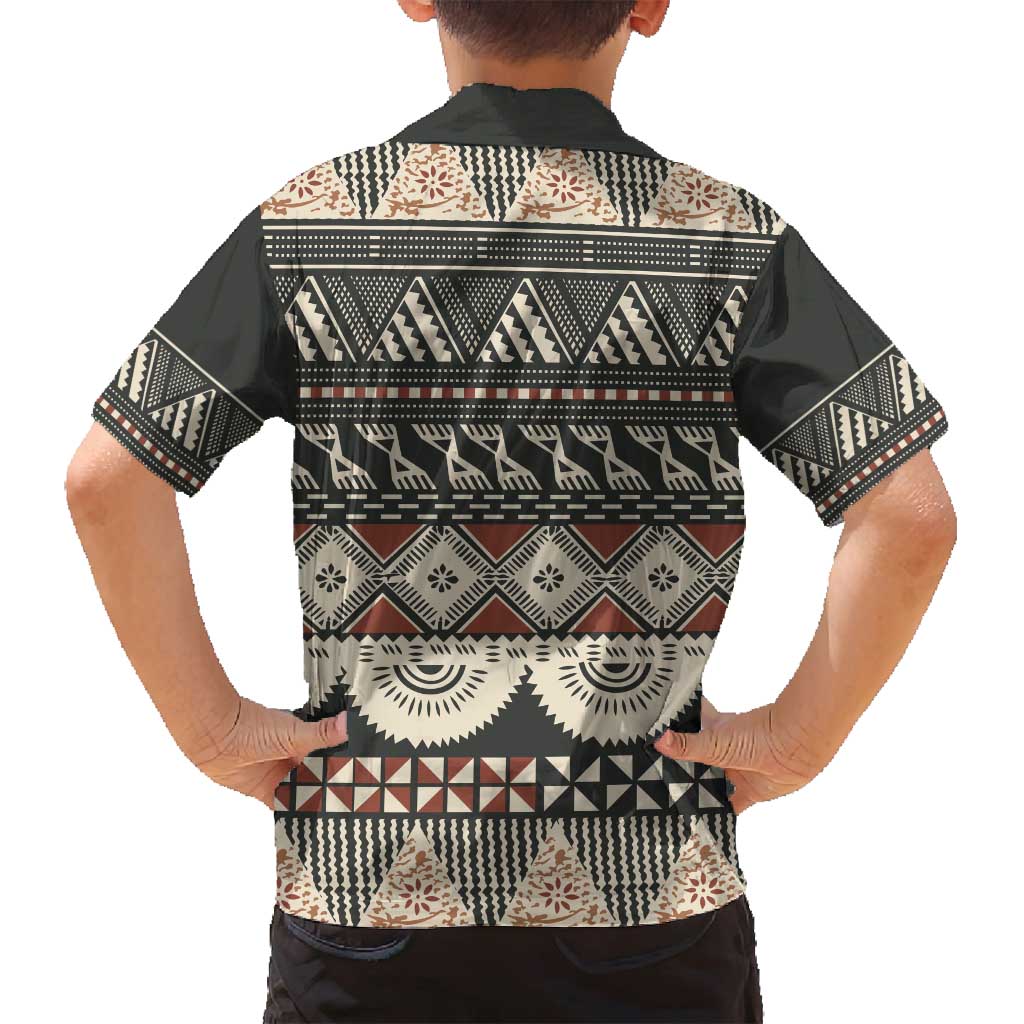 Vintage Bula Fiji Masi Family Matching Long Sleeve Bodycon Dress and Hawaiian Shirt Fijian Tapa Cloth LT14 - Polynesian Pride