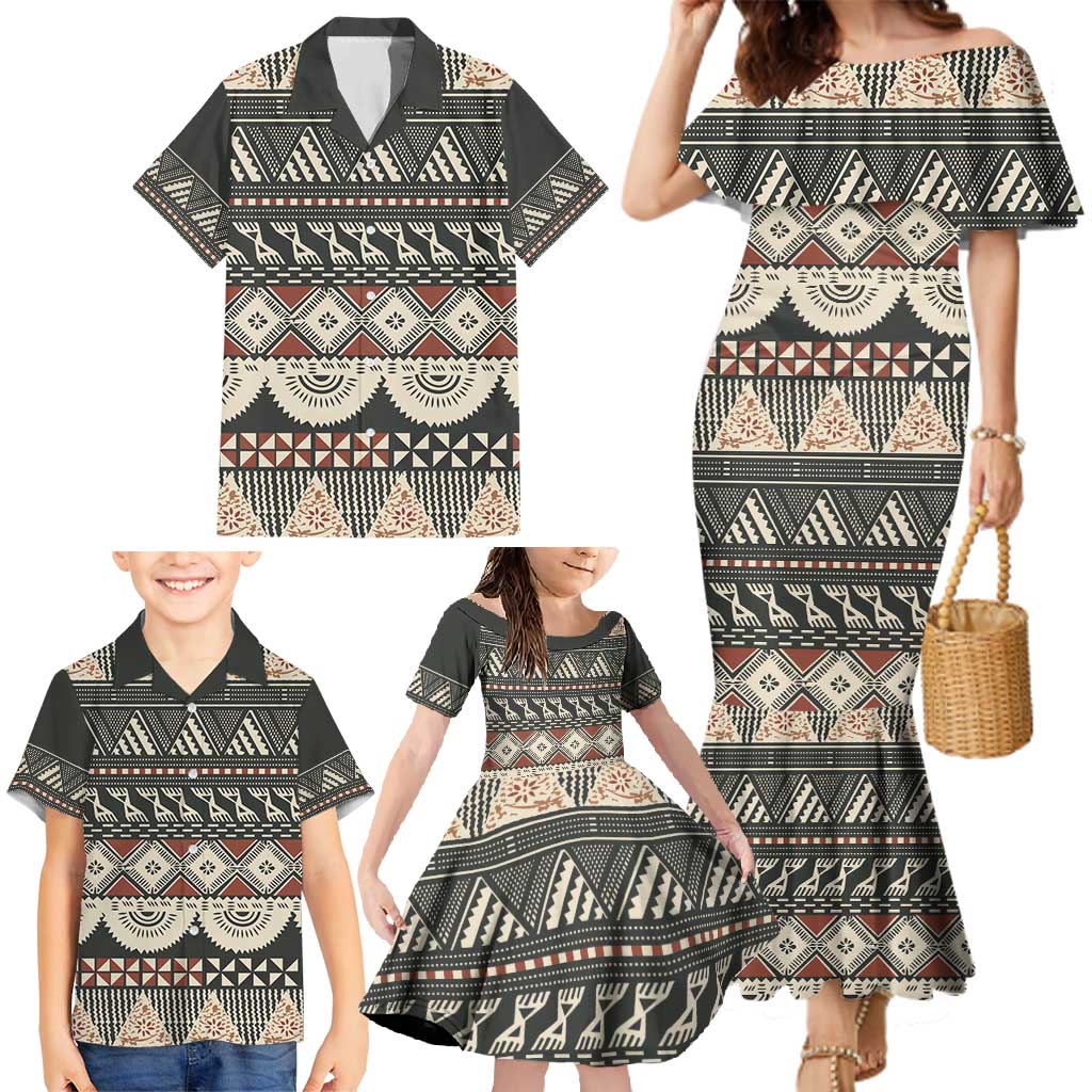 Vintage Bula Fiji Masi Family Matching Mermaid Dress and Hawaiian Shirt Fijian Tapa Cloth LT14 - Polynesian Pride