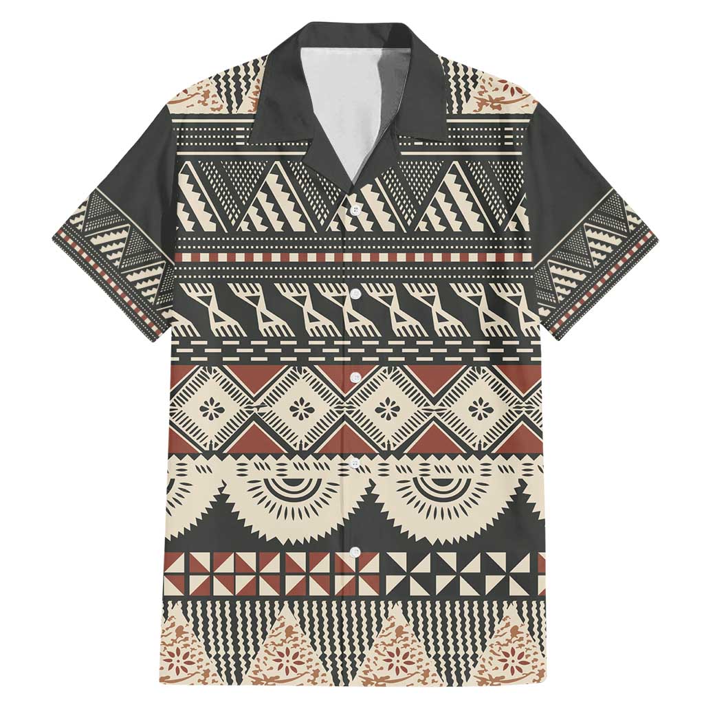 Vintage Bula Fiji Masi Family Matching Mermaid Dress and Hawaiian Shirt Fijian Tapa Cloth LT14 Dad's Shirt - Short Sleeve Charcoal - Polynesian Pride