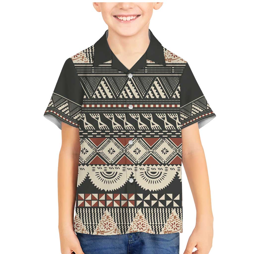 Vintage Bula Fiji Masi Family Matching Mermaid Dress and Hawaiian Shirt Fijian Tapa Cloth LT14 Son's Shirt Charcoal - Polynesian Pride