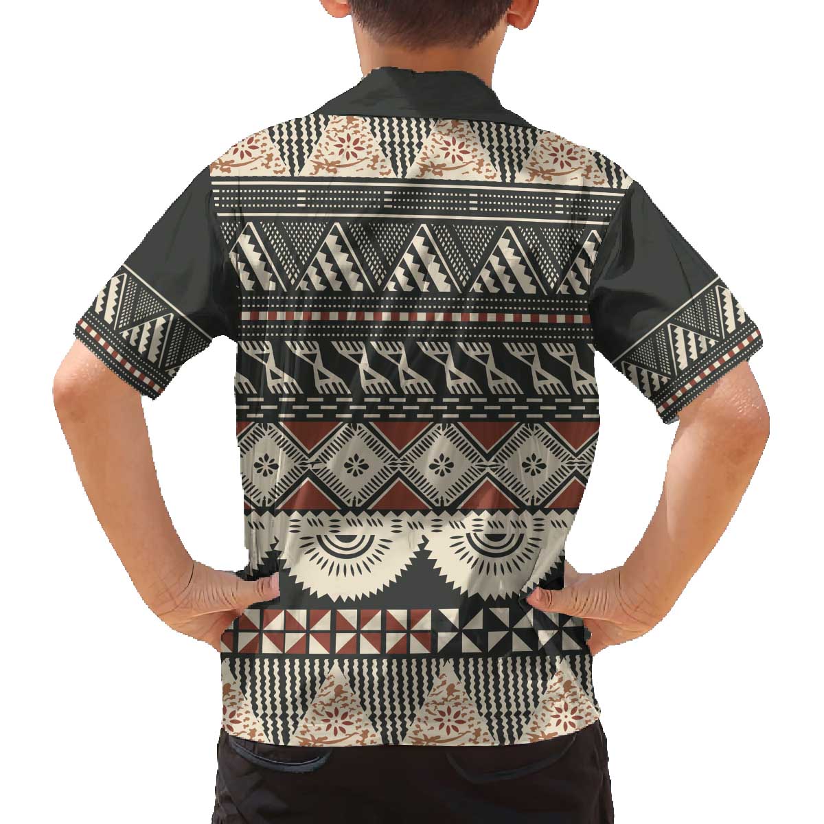 Vintage Bula Fiji Masi Family Matching Off The Shoulder Long Sleeve Dress and Hawaiian Shirt Fijian Tapa Cloth LT14 - Polynesian Pride