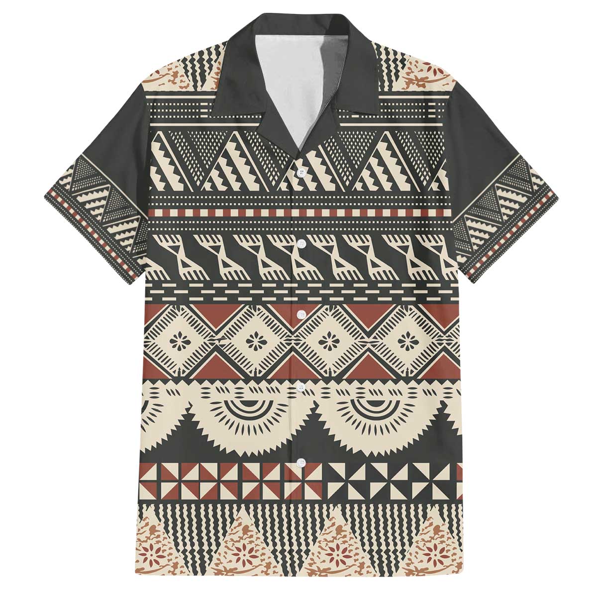 Vintage Bula Fiji Masi Family Matching Off The Shoulder Long Sleeve Dress and Hawaiian Shirt Fijian Tapa Cloth LT14 Dad's Shirt - Short Sleeve Charcoal - Polynesian Pride