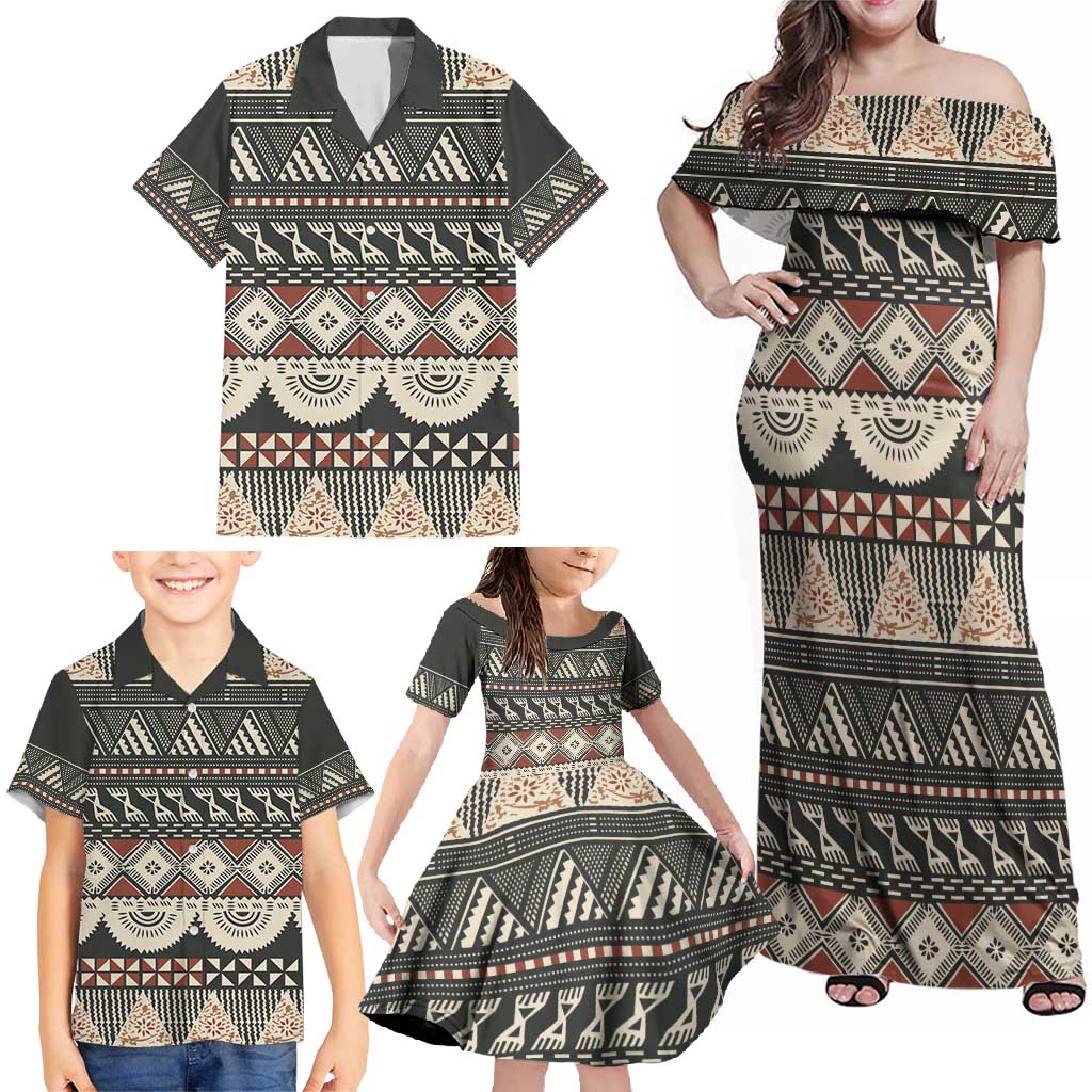 Vintage Bula Fiji Masi Family Matching Off Shoulder Maxi Dress and Hawaiian Shirt Fijian Tapa Cloth LT14 - Polynesian Pride