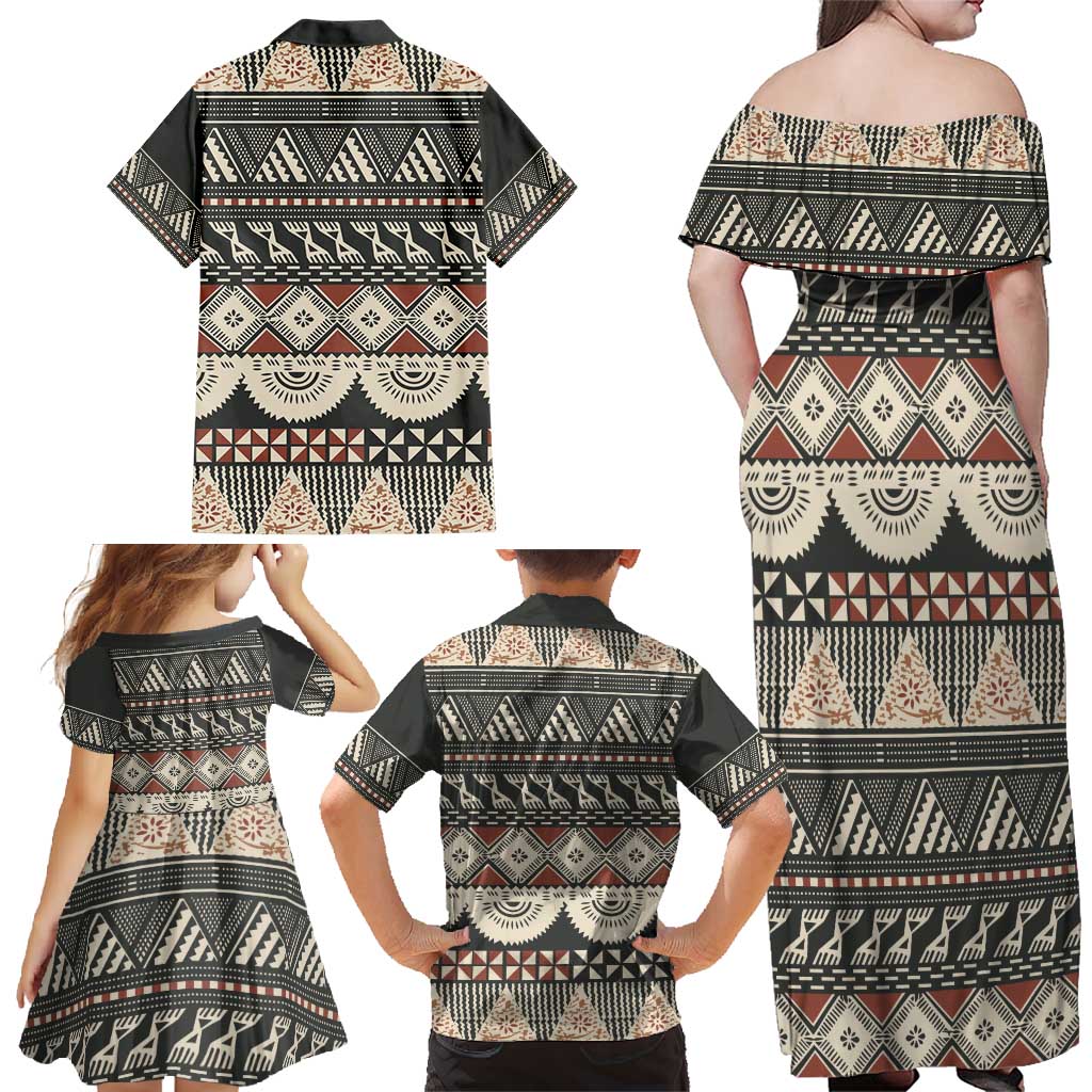 Vintage Bula Fiji Masi Family Matching Off Shoulder Maxi Dress and Hawaiian Shirt Fijian Tapa Cloth LT14 - Polynesian Pride