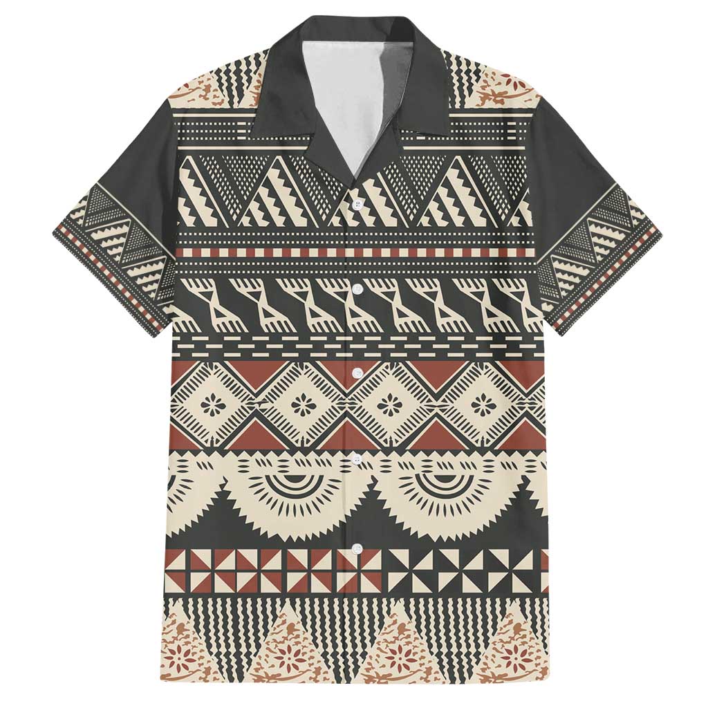 Vintage Bula Fiji Masi Family Matching Off Shoulder Maxi Dress and Hawaiian Shirt Fijian Tapa Cloth LT14 Dad's Shirt - Short Sleeve Charcoal - Polynesian Pride