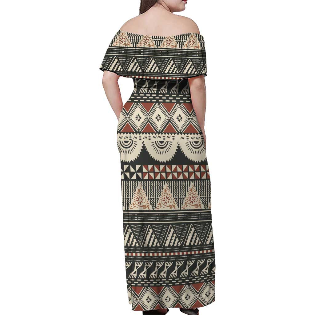 Vintage Bula Fiji Masi Family Matching Off Shoulder Maxi Dress and Hawaiian Shirt Fijian Tapa Cloth LT14 - Polynesian Pride
