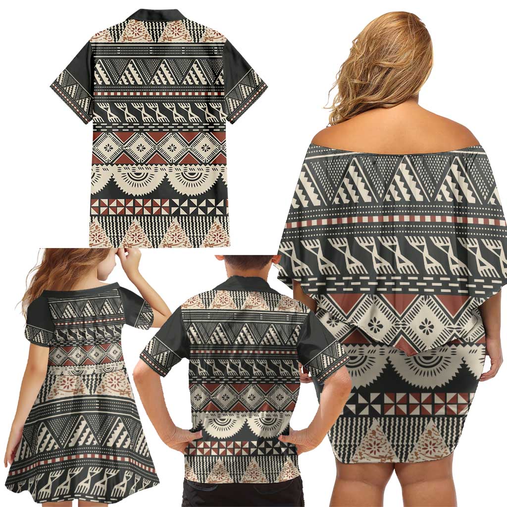 Vintage Bula Fiji Masi Family Matching Off Shoulder Short Dress and Hawaiian Shirt Fijian Tapa Cloth LT14 - Polynesian Pride