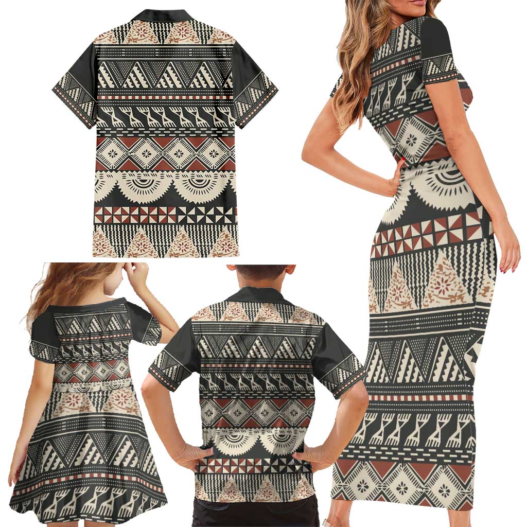 Vintage Bula Fiji Masi Family Matching Short Sleeve Bodycon Dress and Hawaiian Shirt Fijian Tapa Cloth LT14 - Polynesian Pride