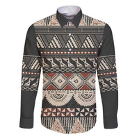Vintage Bula Fiji Masi Family Matching Short Sleeve Bodycon Dress and Hawaiian Shirt Fijian Tapa Cloth LT14 Dad's Shirt - Long Sleeve Charcoal - Polynesian Pride