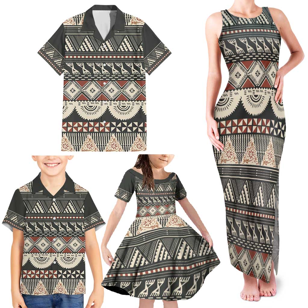 Vintage Bula Fiji Masi Family Matching Tank Maxi Dress and Hawaiian Shirt Fijian Tapa Cloth LT14 - Polynesian Pride