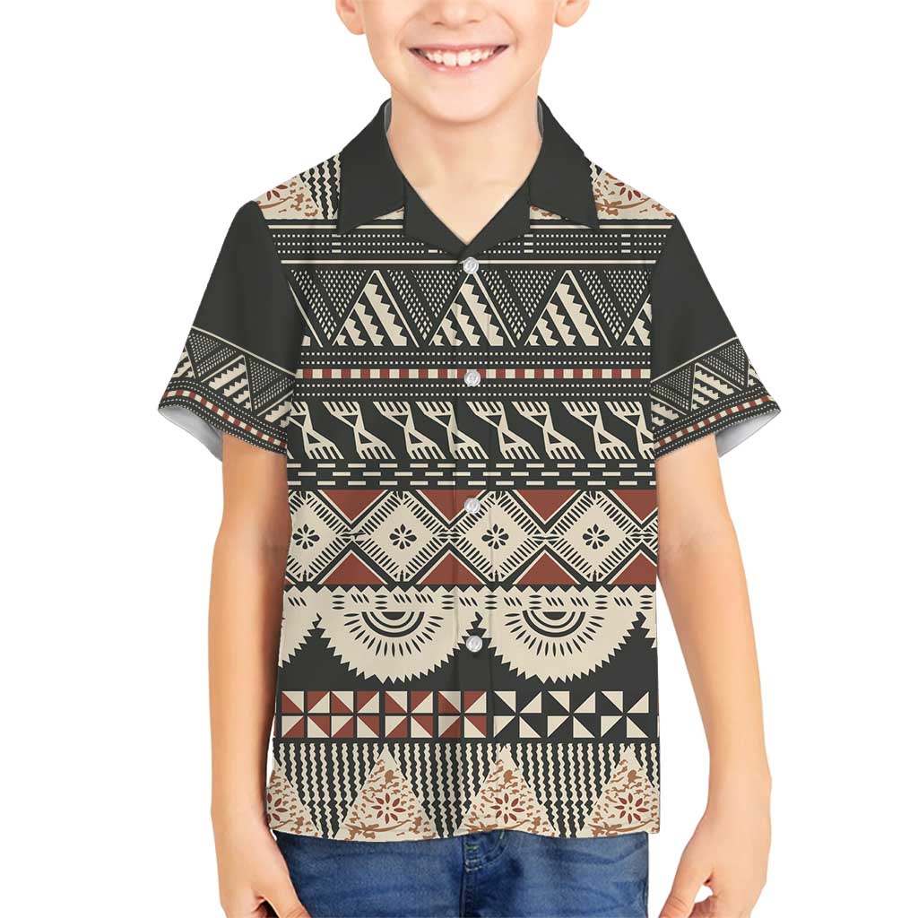 Vintage Bula Fiji Masi Family Matching Tank Maxi Dress and Hawaiian Shirt Fijian Tapa Cloth LT14 Son's Shirt Charcoal - Polynesian Pride