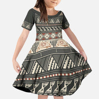 Vintage Bula Fiji Masi Kid Short Sleeve Dress Fijian Tapa Cloth - Polynesian Pride