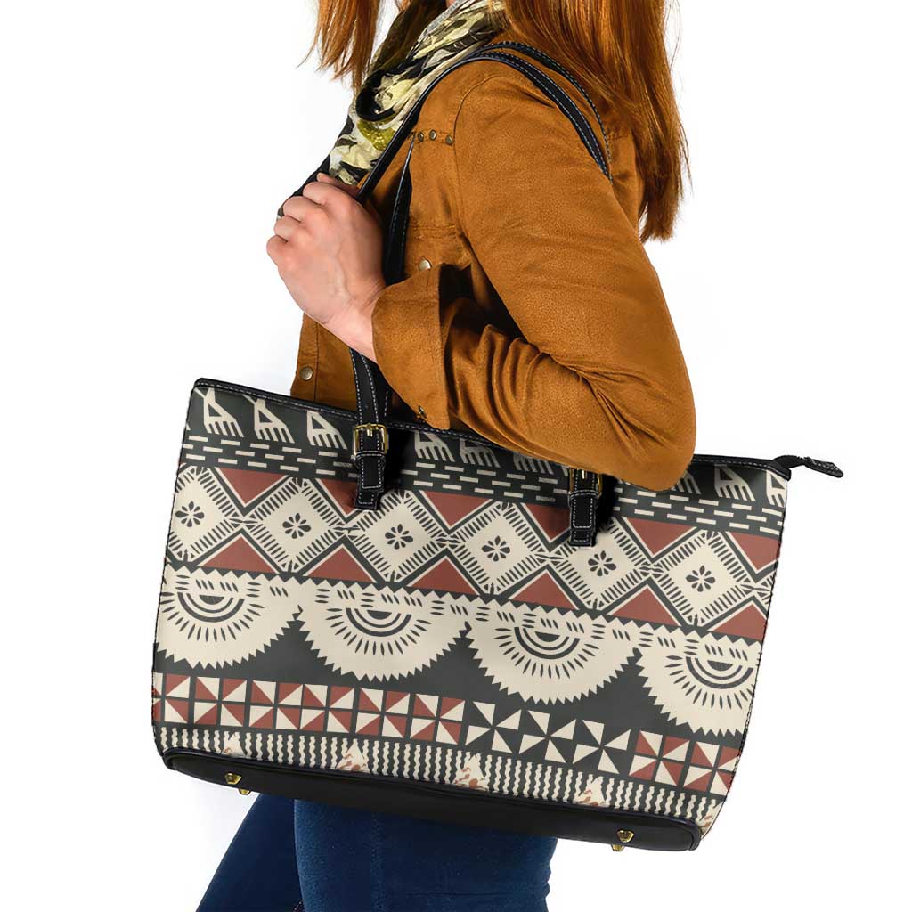 Vintage Bula Fiji Masi Leather Tote Bag Fijian Tapa Cloth - Polynesian Pride