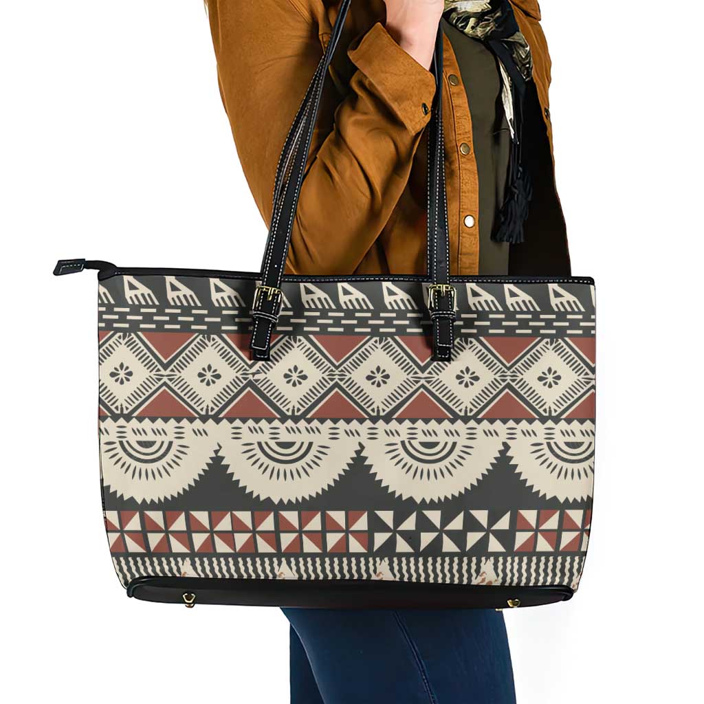 Vintage Bula Fiji Masi Leather Tote Bag Fijian Tapa Cloth - Polynesian Pride