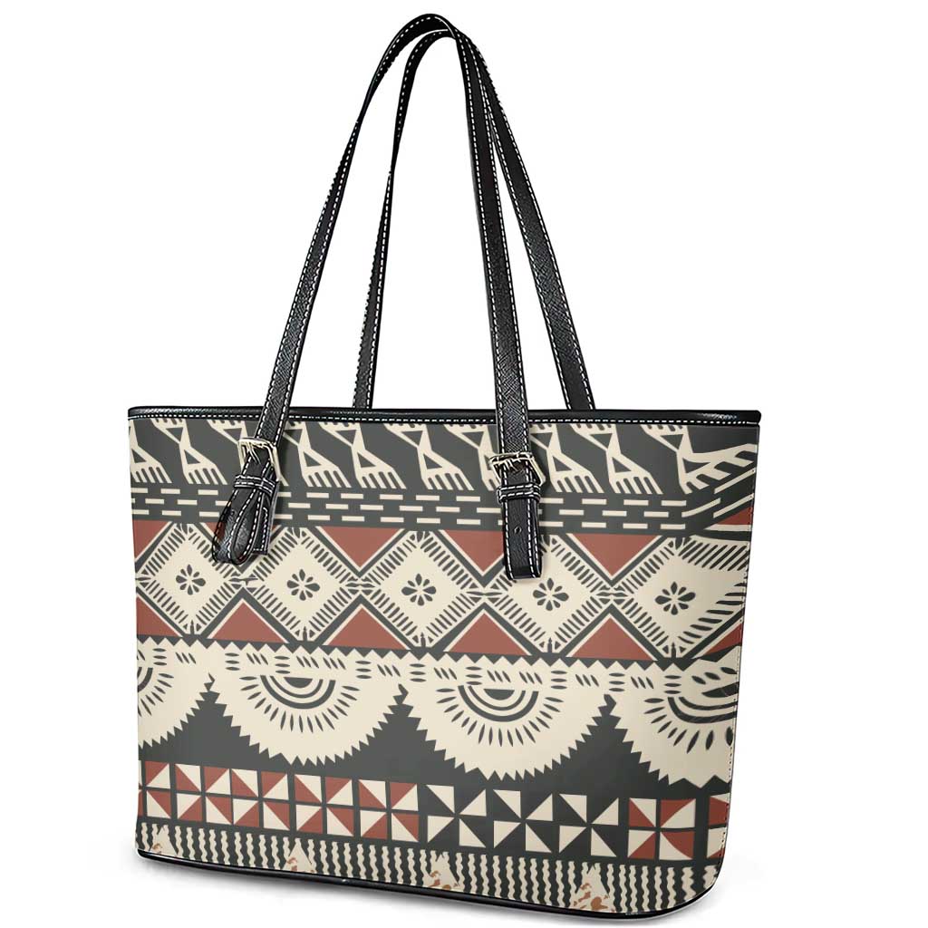 Vintage Bula Fiji Masi Leather Tote Bag Fijian Tapa Cloth - Polynesian Pride