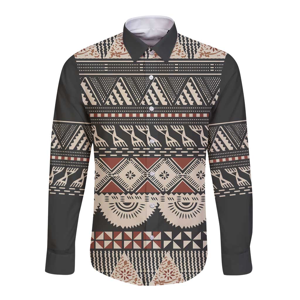 Vintage Bula Fiji Masi Long Sleeve Button Shirt Fijian Tapa Cloth - Polynesian Pride