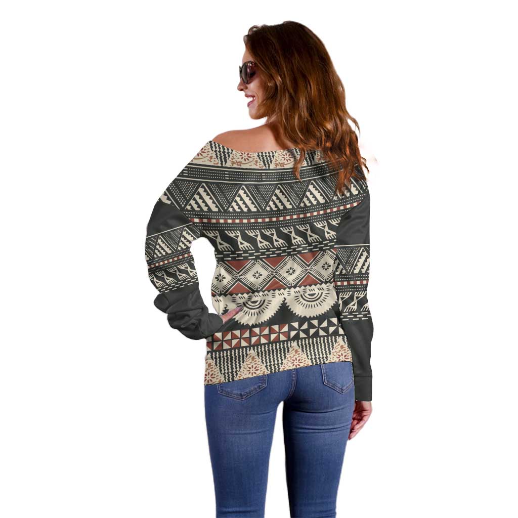 Vintage Bula Fiji Masi Off Shoulder Sweater Fijian Tapa Cloth - Polynesian Pride