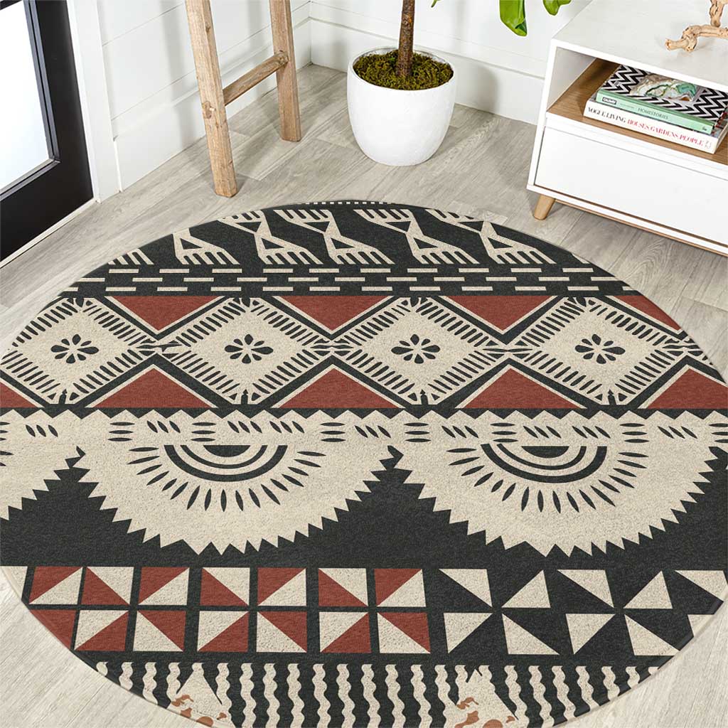 Vintage Bula Fiji Masi Round Carpet Fijian Tapa Cloth LT14 Charcoal - Polynesian Pride