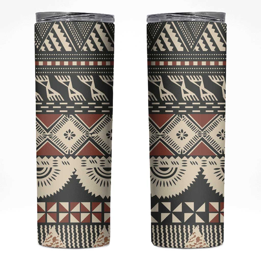 Vintage Bula Fiji Masi Skinny Tumbler Fijian Tapa Cloth LT14 Charcoal - Polynesian Pride