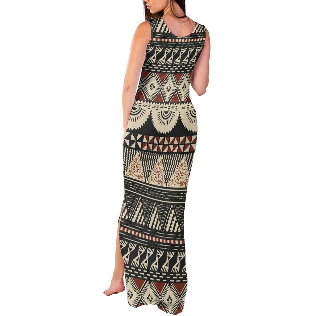 Vintage Bula Fiji Masi Tank Maxi Dress Fijian Tapa Cloth - Polynesian Pride
