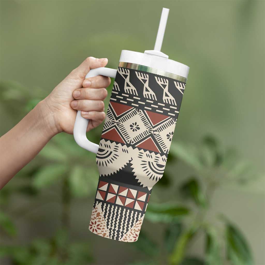 Vintage Bula Fiji Masi Tumbler With Handle Fijian Tapa Cloth - Polynesian Pride