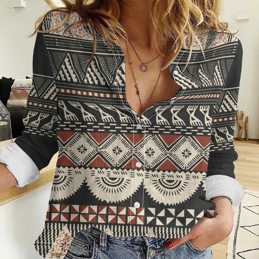 Vintage Bula Fiji Masi Women Casual Shirt Fijian Tapa Cloth - Polynesian Pride