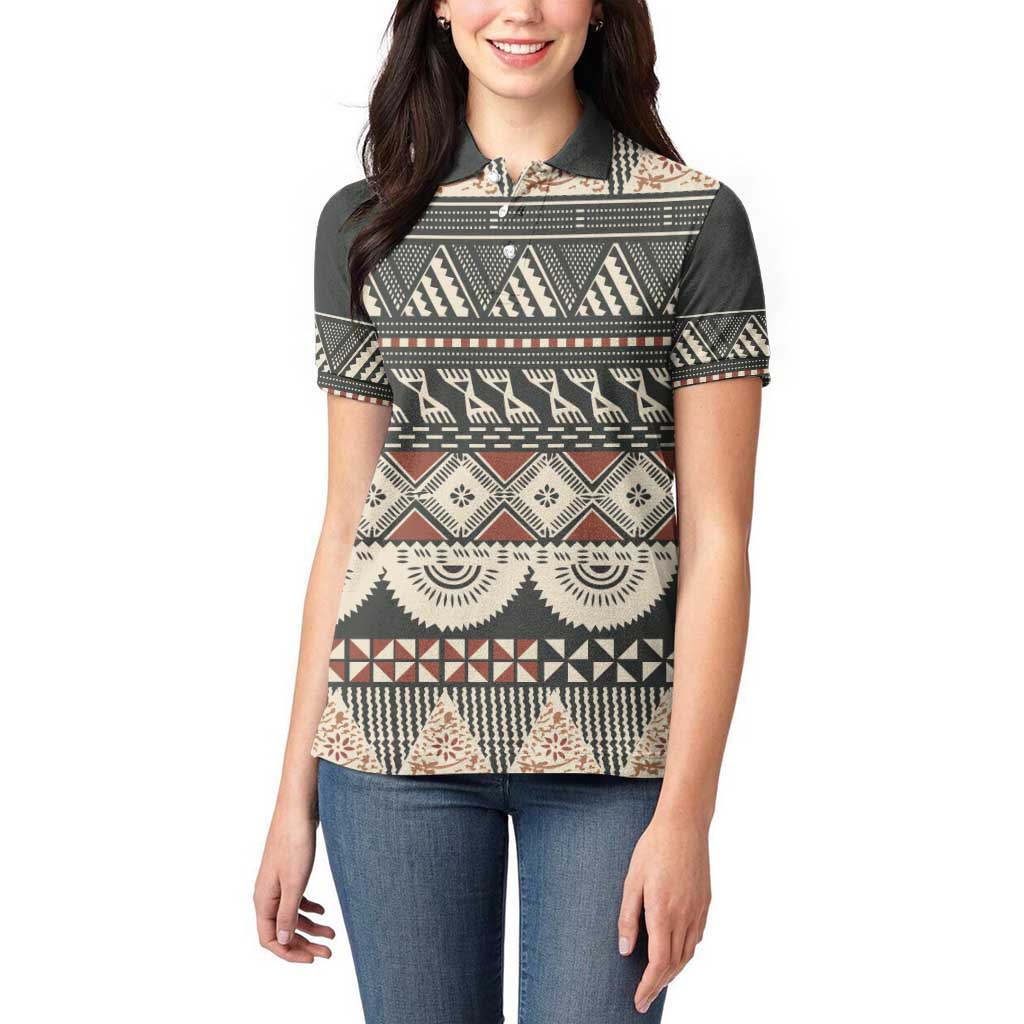 Vintage Bula Fiji Masi Women Polo Shirt Fijian Tapa Cloth - Polynesian Pride